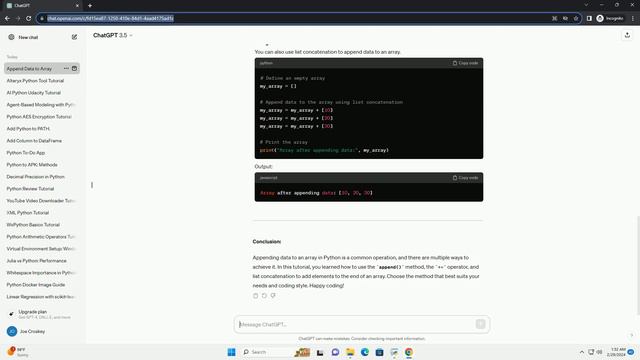 append data to array python