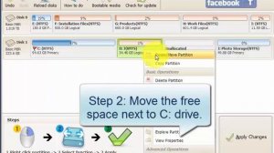 Resize move partition to shrink and extend disk partition with Free partition resizer