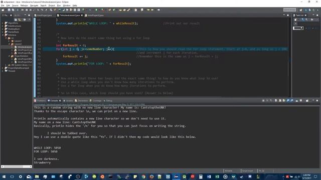 Intro to Java Programming - Lesson 2 (Loops, if statements, escape characters)