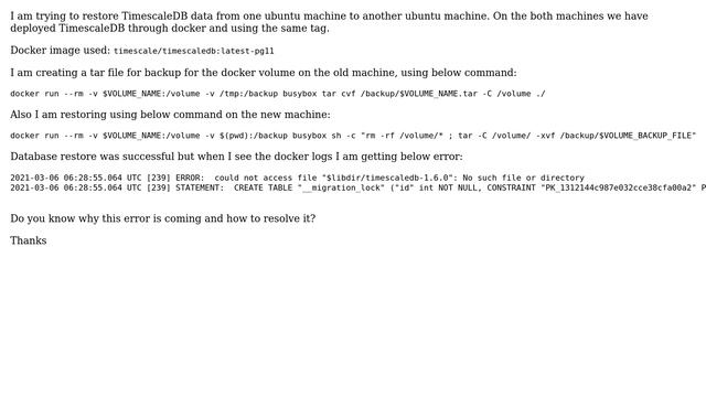 On docker volume restore: could not access file "$libdir/timescaledb-1.6.0": No such file смотреть онлайн