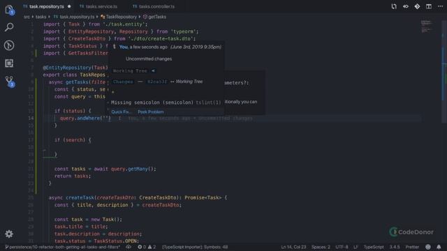 Lecture 41. Persistence Getting Tasks By Filters | Scalable Modern TypeScript | Master NestJS (2021