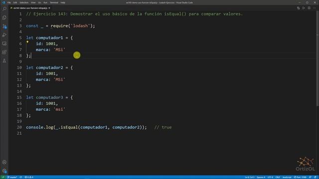 Lodash Ejercicio: 143 Demostrar el Uso Básico de la Función isEqual() para Comparar Valores смотреть онлайн