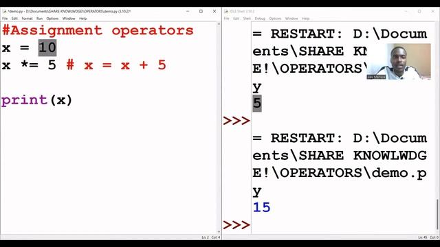 Python operators| Arithmetic| Assignment| Comparison | Logical operators.