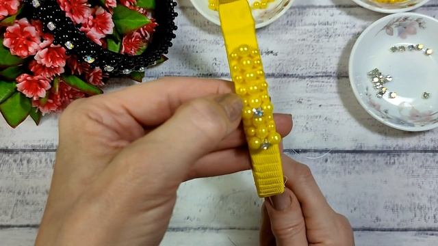 Ободок обшитый бусинами. Ещё один  способ\Master diy  канзаши