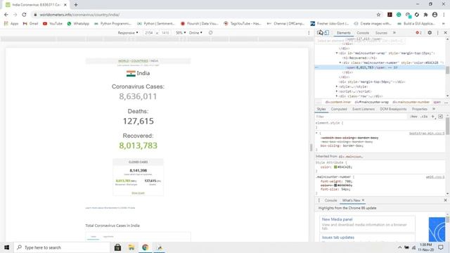 Grab Live coronavirus cases from the website using python |  Coronavirus Web Scraper | Web Scraping