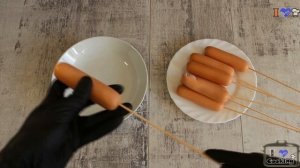 ☛КОРН-ДОГИ☚. СОСИСКИ в тесте, жаренные во фритюре !!!Очень вкусные !!Как приготовить сосиски в тест