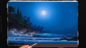 Аcrylic Seascape Painting - Night Sea / Easy Art / Морской пейзаж акрилом. Уроки рисования. Живопис