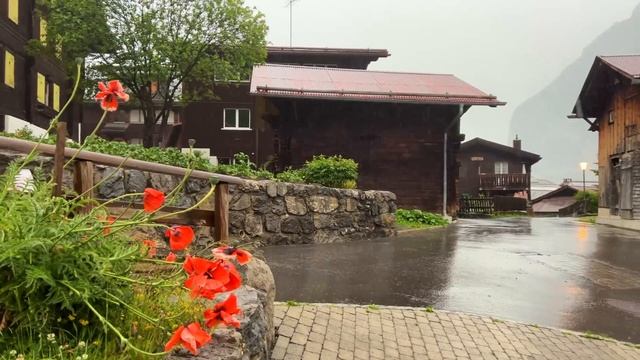 Mürren, Switzerland, walking in the rain - Incredibly Beautiful Swiss village - rain ambience смотреть онлайн