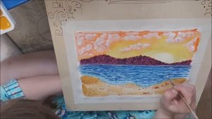 Акварель. Лето, солнце, море, пляж и пальмы