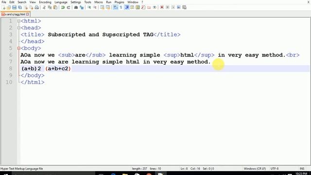 How to use SUB tab in html lecture 9 in Urdu and Hindi