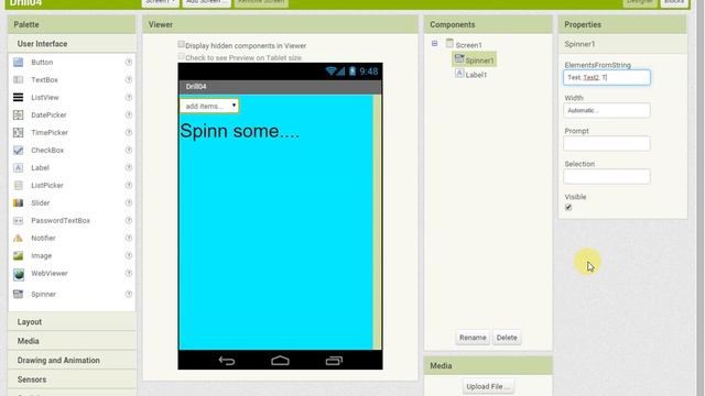 MIT App Inventor using Spinner and Label смотреть онлайн