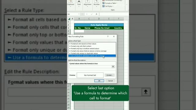 Auto apply border function in Excel with formula