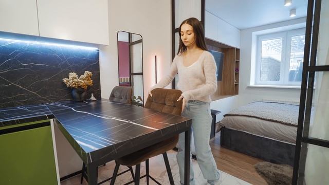 Крошечная квартира студия 28 м2. Маленькая квартира. Дизайн интерьера студии. Рум тур. Mossebo