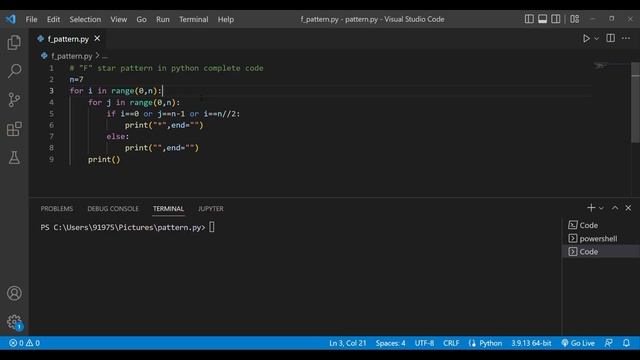"F" Pattern in 2 min. ||Simple and easy code pattern in python.