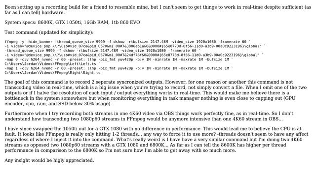 FFmpeg Not Transcoding In Real Time