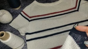 Тельняшка спицами из хлопка со льном ( полосатая футболка реглан погон) / история вязания одной вещ