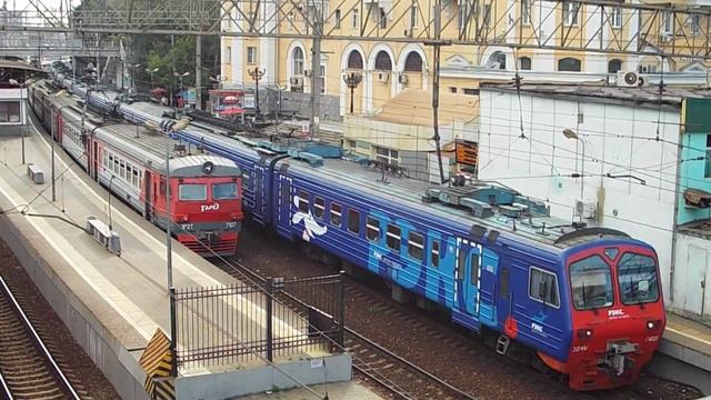 Электропоезда ЭД4М, ЭР2Т и аэроэкспресс ЭД4МКМ. Белорусский вокзал.