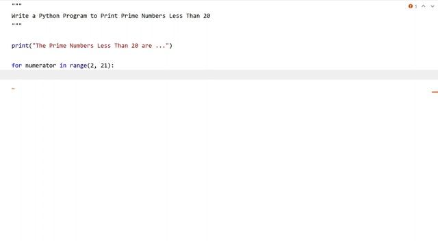Write a Python Program to Print Prime Numbers Less Than 20