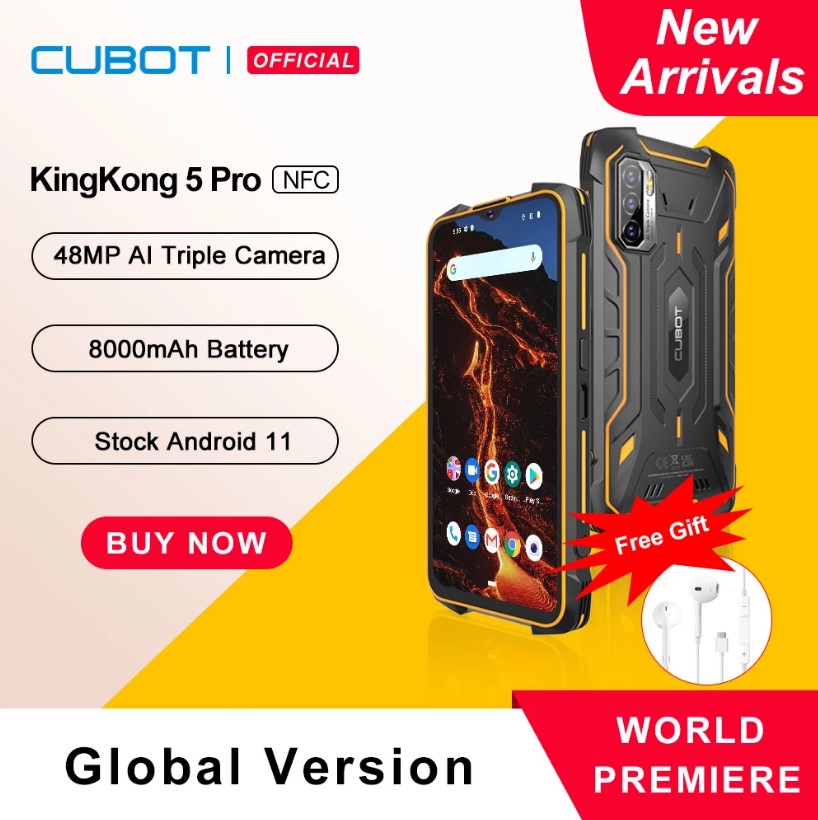 Смартфон, Cubot KingKong 5 Pro, Android 11, 4 ГБ ОЗУ, 64 Гб ПЗУ, 48 МП, IP68.