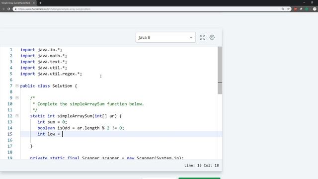 Hackerank Simple Array Sum