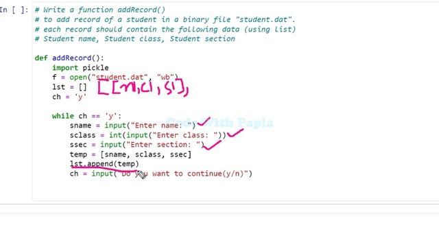 Python function to add record of a student in a binary file student.dat