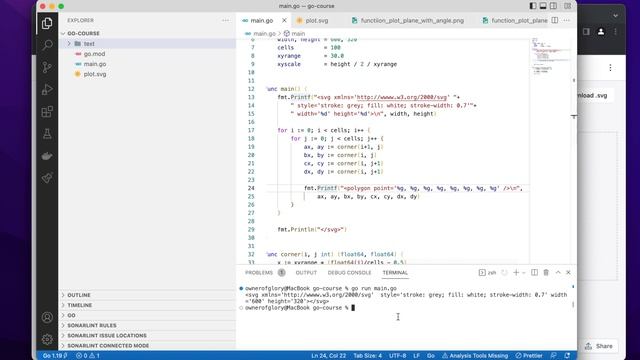 Golang Coding. Render 3D object with Go. Build a 3D function plot