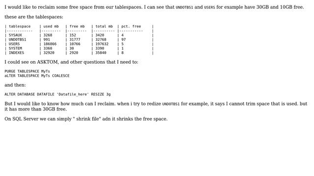Databases: Resizing and reclaiming free space on Tablespaces смотреть онлайн
