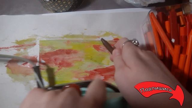 Арт. Пейзаж с горой. Рисование горячим воском и утюгом. Энкаустика. Обзор Poly смотреть онлайн