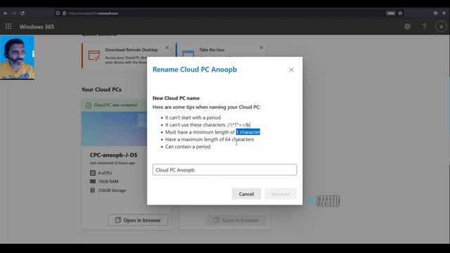 Windows 365 Rename Cloud PC from End User Portal смотреть онлайн