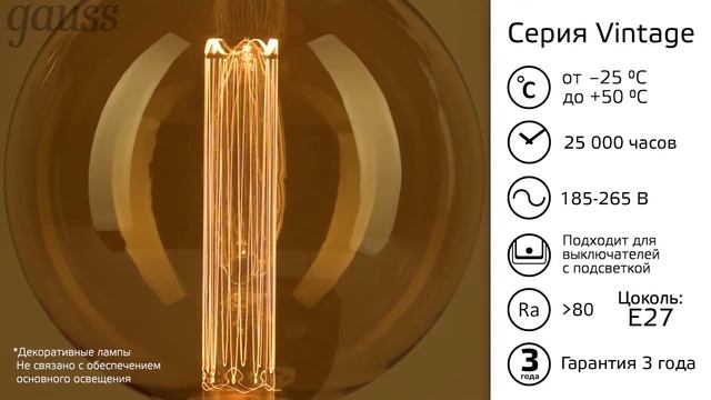 Филаментные лампы серии Vintage от Gauss смотреть онлайн