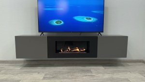Тумба ТВ Lux Fire "Енисей" настенная 2000 матовая, графит с биокамином 900