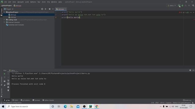 #3 Writing First Python Program(HELLO WORLD!) | Python Tutorial For Absolute Beginners  In Hindi