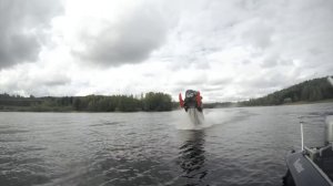 Snowmobile wheelies on water