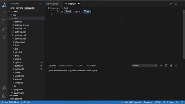 Python Flask tutorial creating virtual Environment