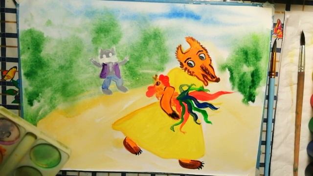 Как нарисовать русскую народную сказку "Кот, петух и лиса".