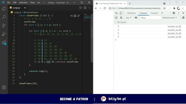 23a. JavaScript Multiplication Table and Prime Numbers