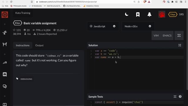 Codewars - Javascript - Basic variable assignment