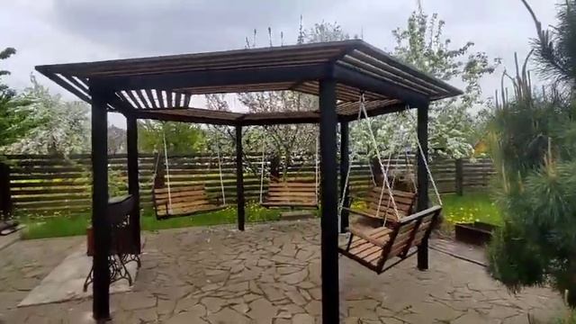 Беседка ЛОФТ NEW металлическая с качелями смотреть онлайн
