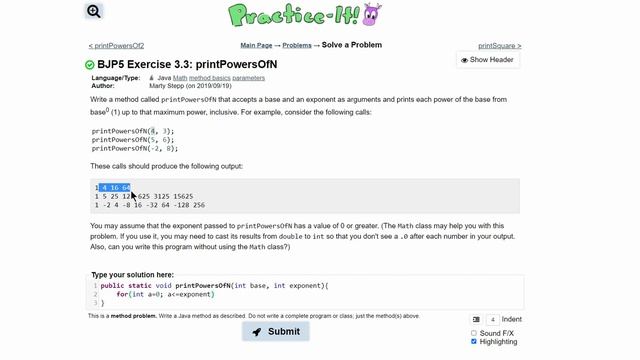 Java Practice It || 3.3 printPowersOfN|| method basics, parameters, for loops смотреть онлайн