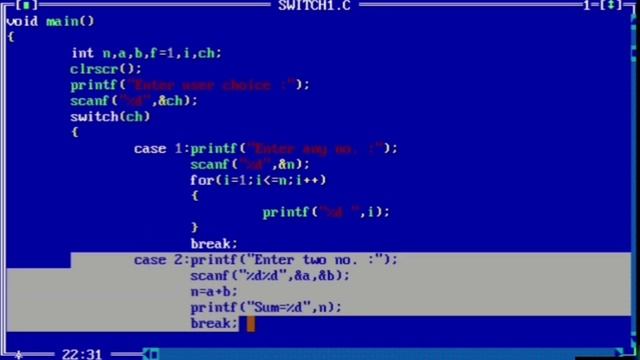 Using switch case: print first N natural number | Sum of two numbers | Factorial of any number in c смотреть онлайн