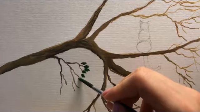 Как нарисовать кота! Рисуем кота на ветке гуашью. Видеоурок по рисованию для детей