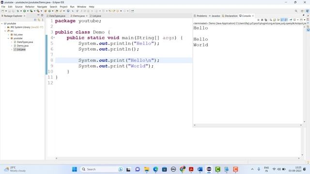 Difference bw print and println methods in Java смотреть онлайн