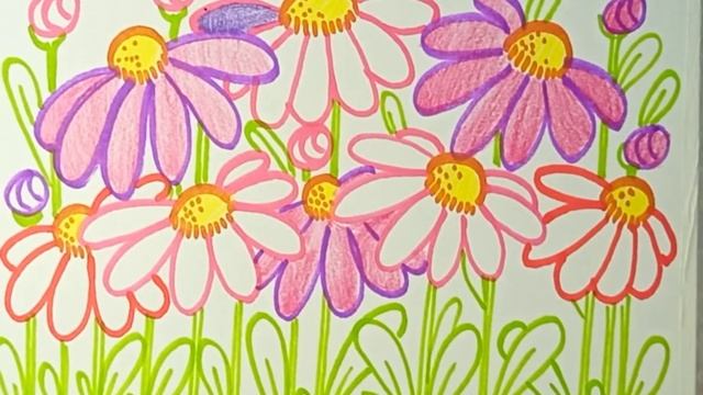 Простой рисунок цветов фломастерами и цветными карандашами. смотреть онлайн