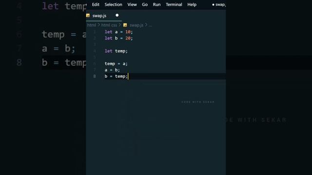 swap two variable in javascript program | javascript #coding #javascript