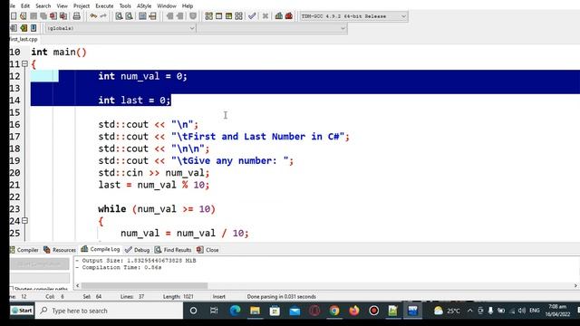 First and Last Number in C++