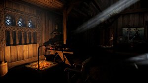 Skyrim SE 4K Ambience | Cozy Cabin Fire | Sleep, Study, Ambient Fire & Wind | No Music [2 Hrs]