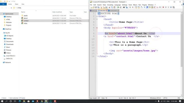How to link one page to another page in HTML using notepad