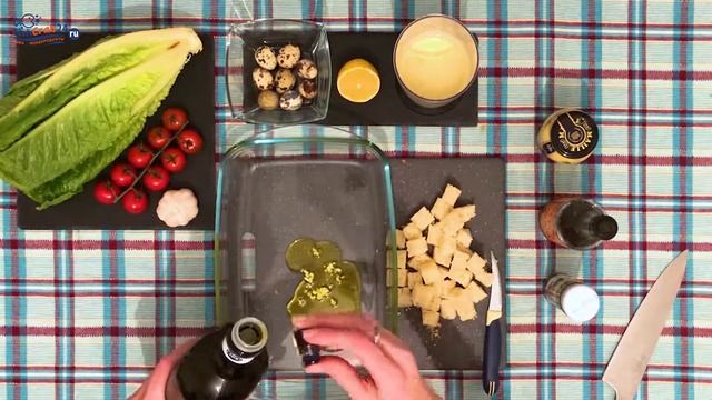 Рецепт: Салат Цезарь с форелью