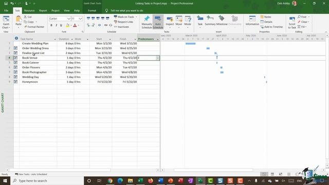 How to Link Project Tasks in Microsoft Project 2019