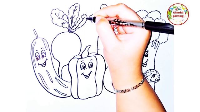 How to draw vegetables/Drawing and painting vegetables for children/Colorful painting смотреть онлайн